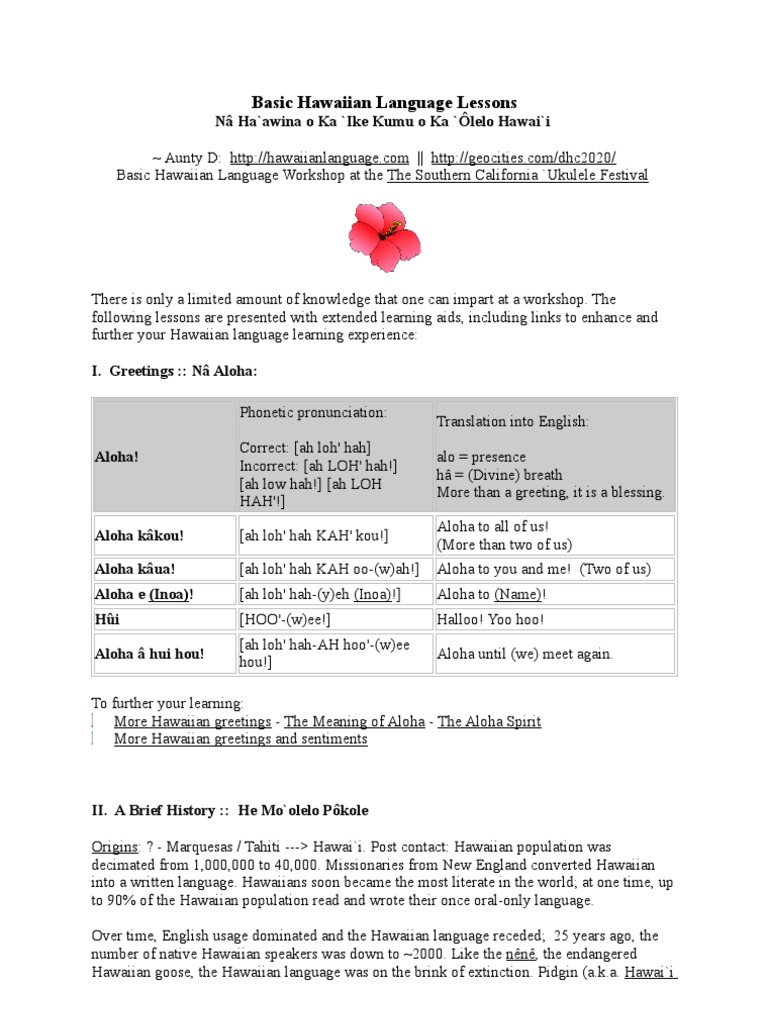Basic Hawaiian Language Lessons Pdf Pdf