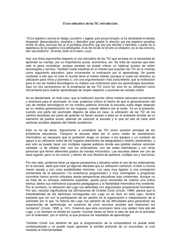 El Uso Educativo de Las TIC | PDF | Tecnología de información y ...