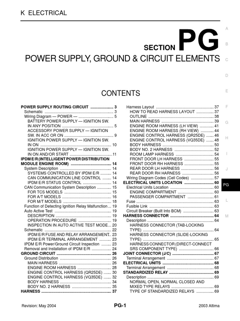 2003 Nissan Altima 2.5 Serivce Manual PG | PDF | Fuse (Electrical)