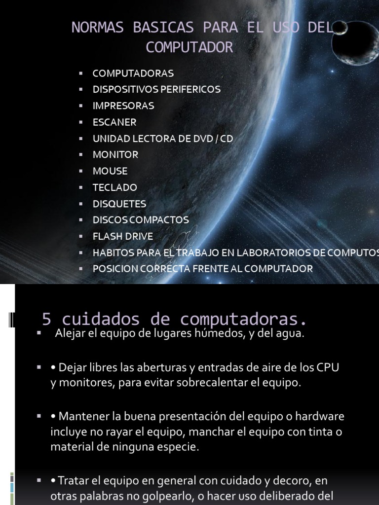 Normas Básicas para Uso Del Computador | PDF | Periférico | Hardware de ...
