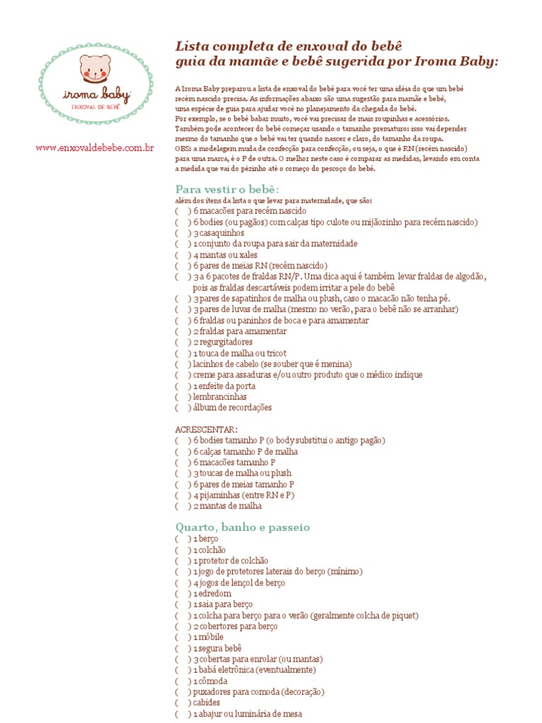 Lista Enxoval Bebe Completo | PDF | Roupas