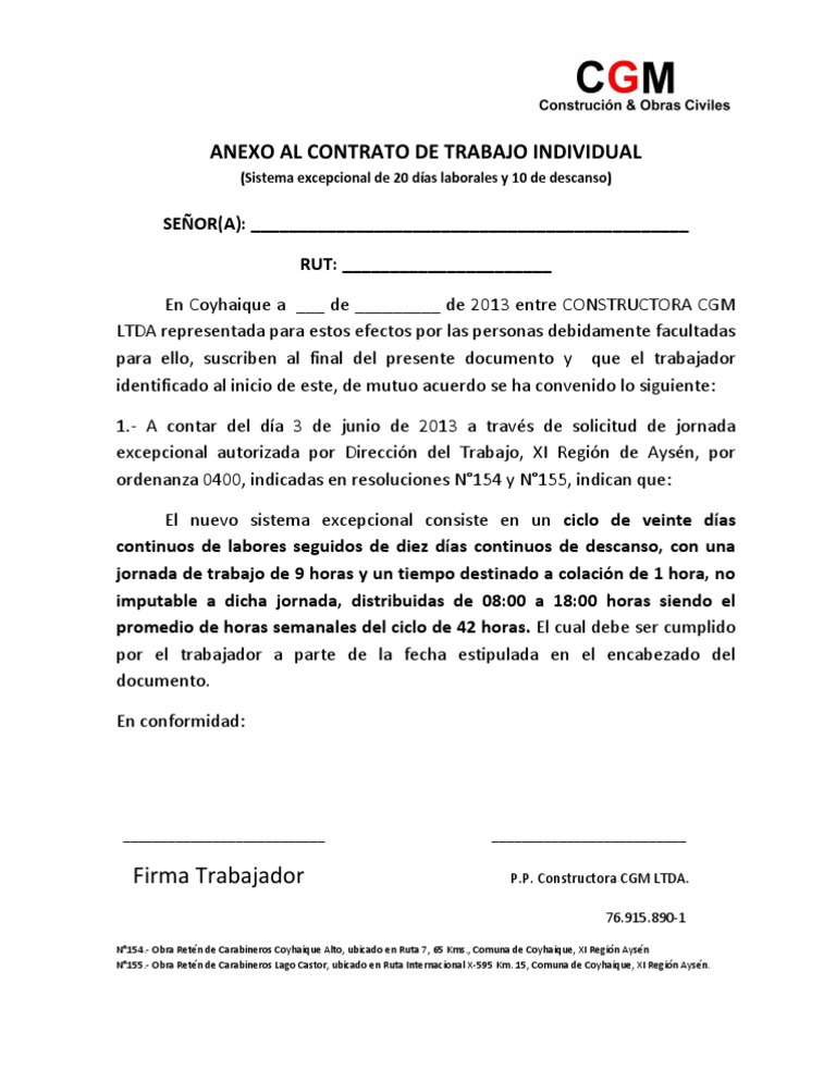 Anexo de contrato individual de trabajo