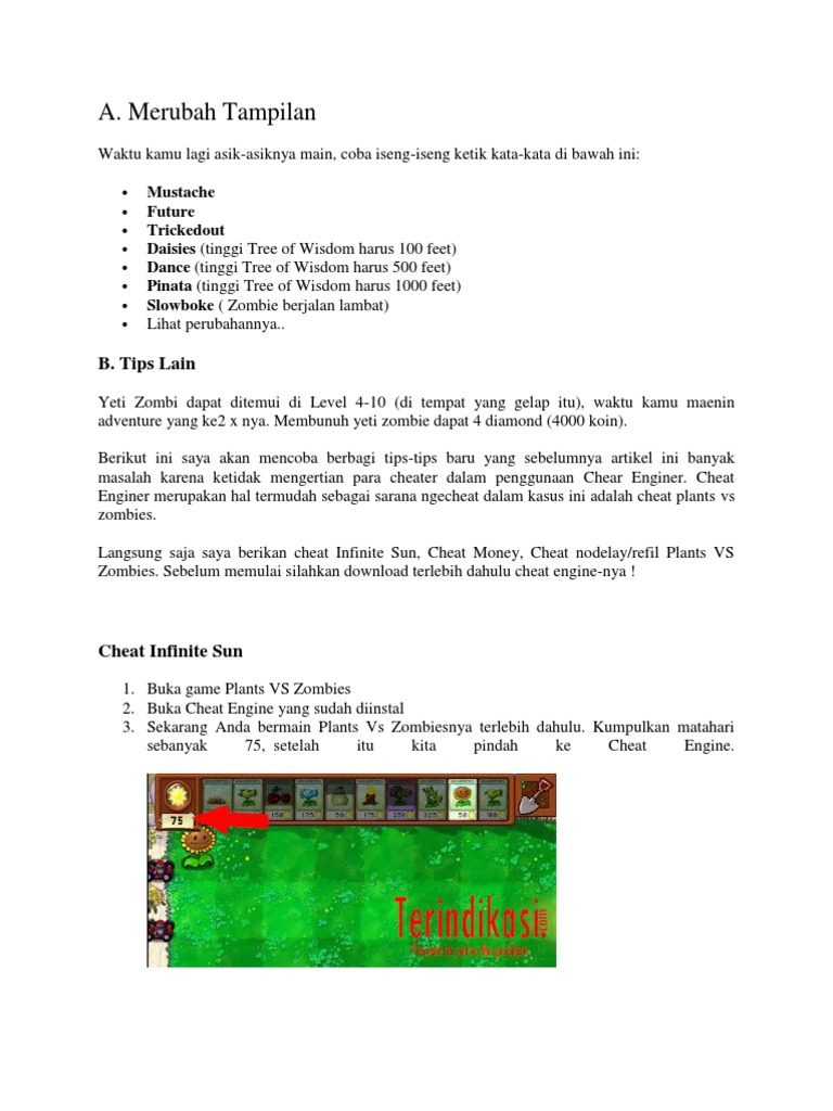 cheat plants vs zombies menggunakan cheat engine