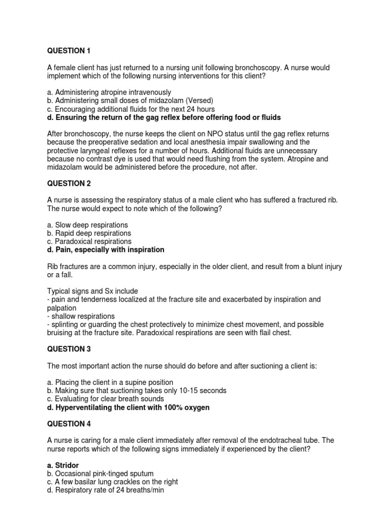 Respiratory Quiz Questions PDF Chronic Obstructive Pulmonary