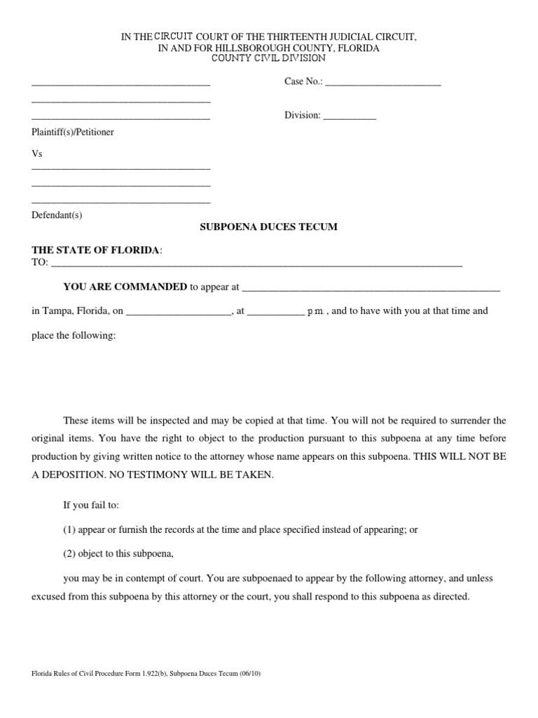 Subpoena Duces Tecum 1 922 B | PDF | Subpoena | Subpoena Duces Tecum
