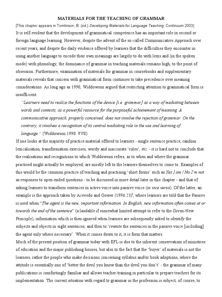 Materials For The Teaching of Grammar | PDF | Phrase | Verb