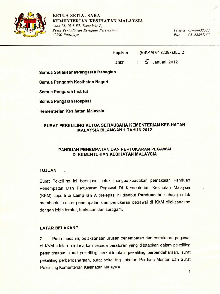 Contoh Surat Permohonan Pertukaran Tempat Kerja