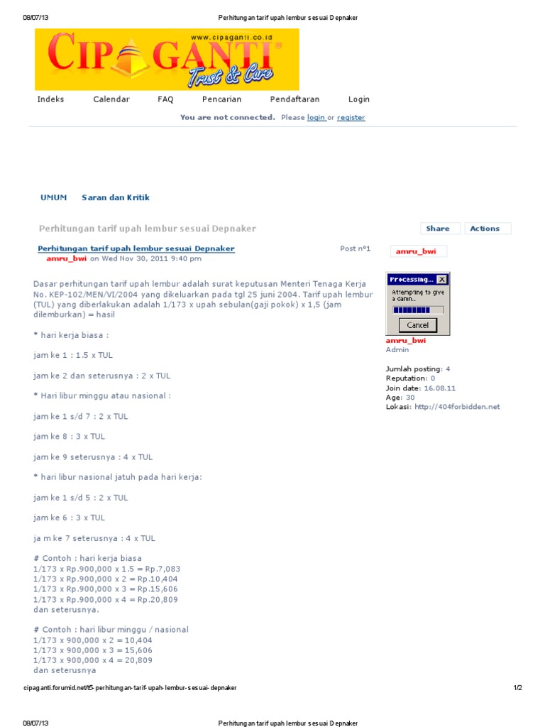 Perhitungan Tarif Upah Lembur Sesuai Depnaker