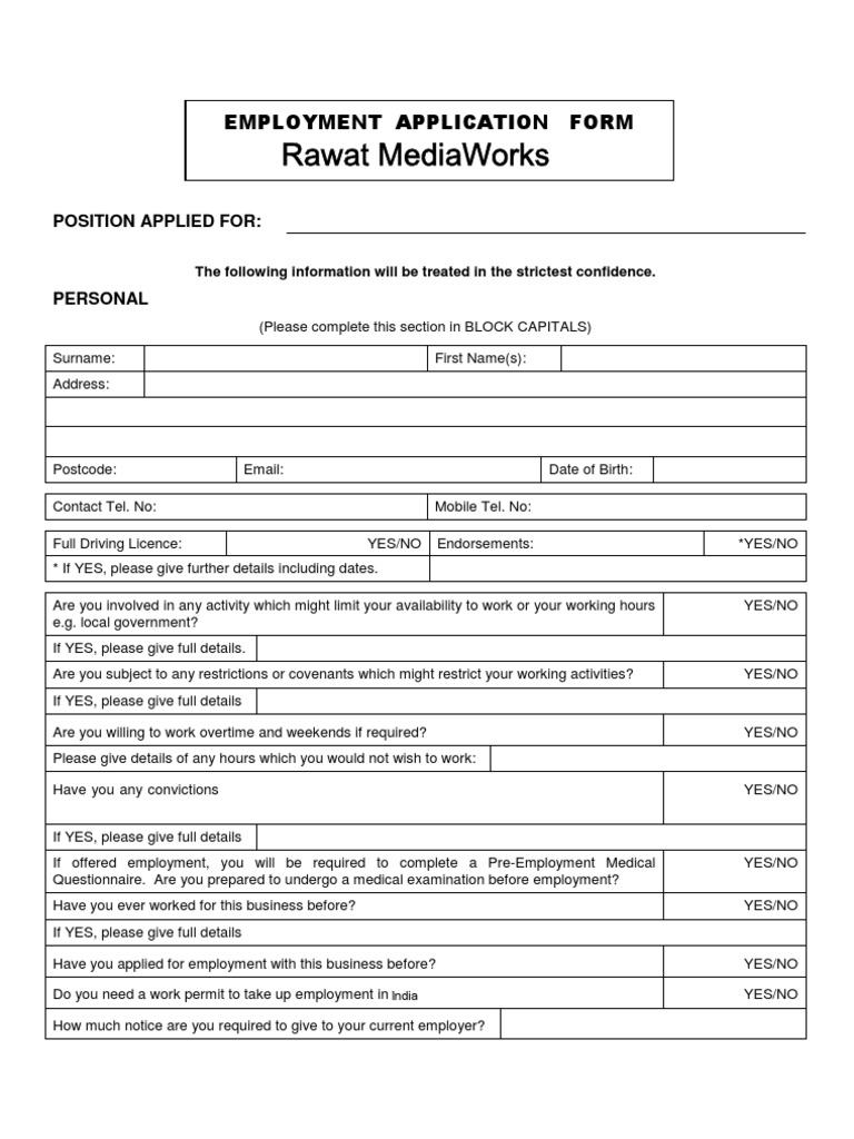 Rawat Application Form | PDF | Employment | Government
