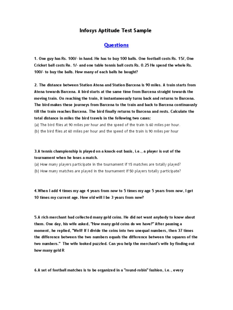 Infosys Aptitude Test Sample Questions | PDF