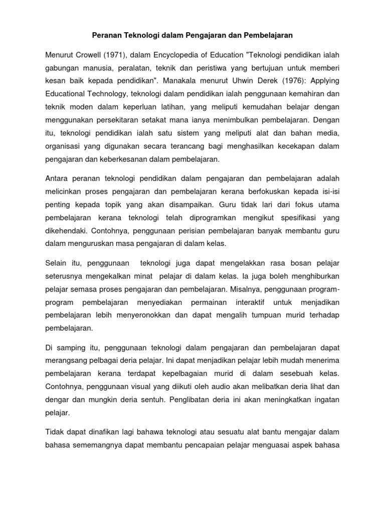 Peranan Teknologi Dalam Pengajaran Dan Pembelajaran Pdf