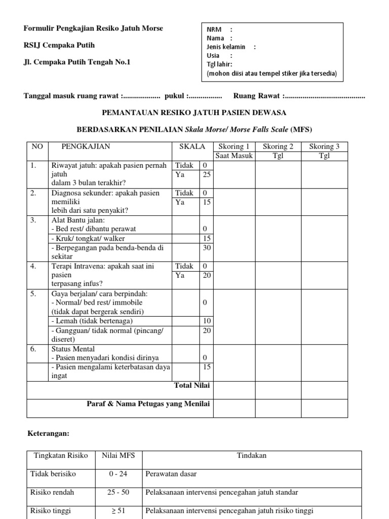 Formulir Pengkajian Resiko Jatuh Morse