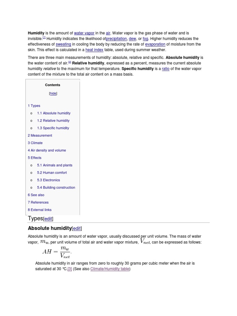Types: Humidity Is The Amount of | PDF | Water Vapor | Humidity
