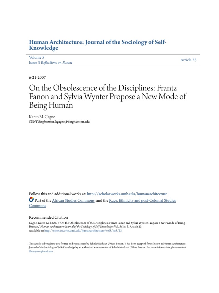 On The Obsolescence Of The Disciplines Frantz Fanon And Sylvia Wynter Propose A New Mode Of Being Human Frantz Fanon Sociology
