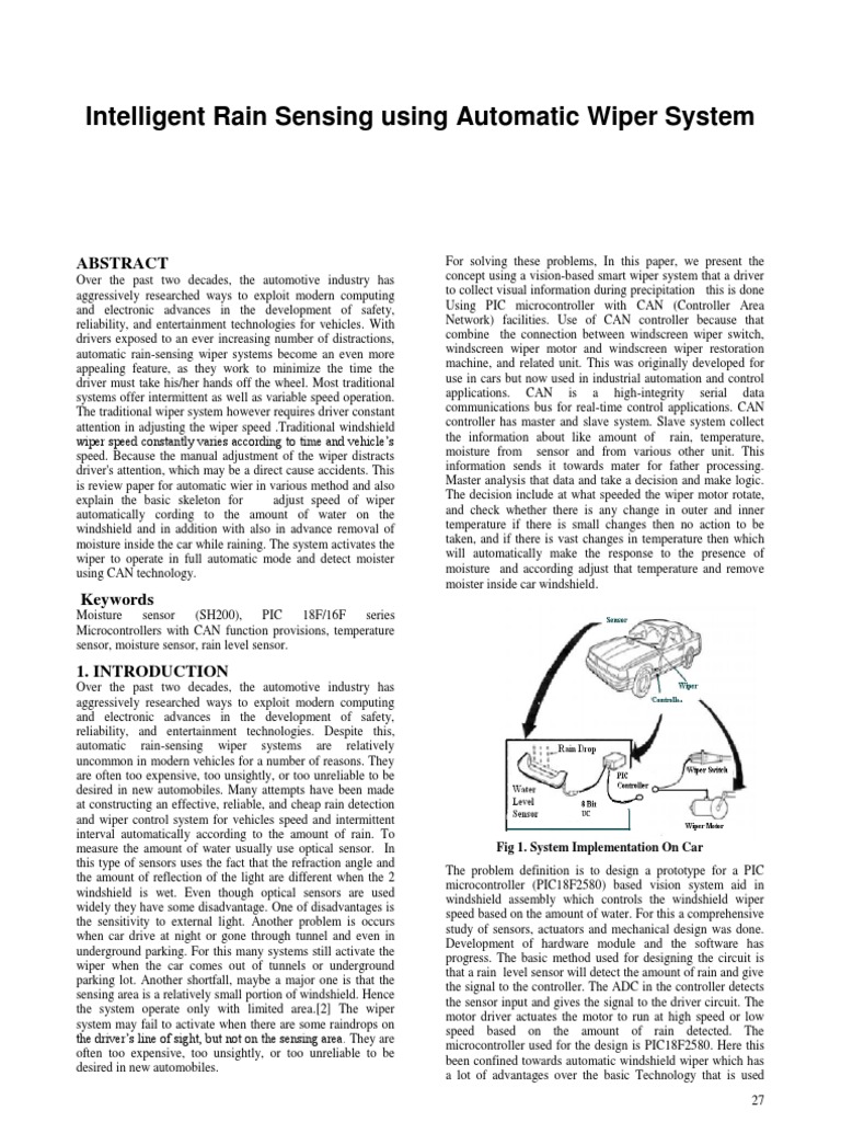 Intelligent Rain Sensing Using Automatic Wiper System: Fig 1. System ...