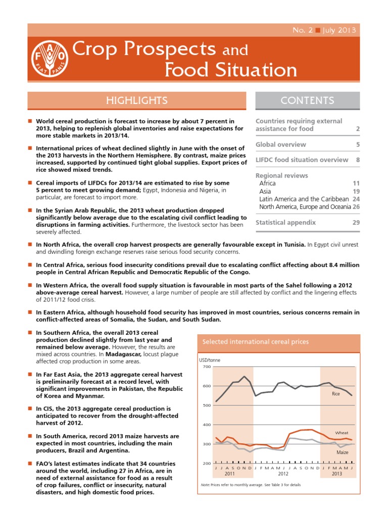 Crop Prospects Food Situation Highlights PDF Cereals Food Security