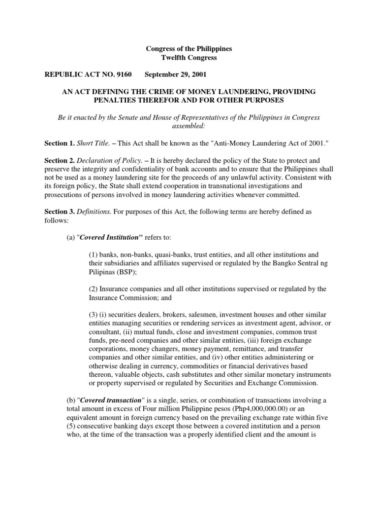 Anti-Money Laundering Act of 2001 | PDF | Asset Forfeiture | Money ...