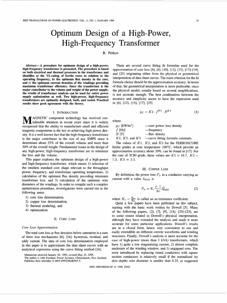 Optimal Design of A High Power High Frequency Transformer | PDF ...