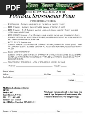 2013 Football Sponsorship Form