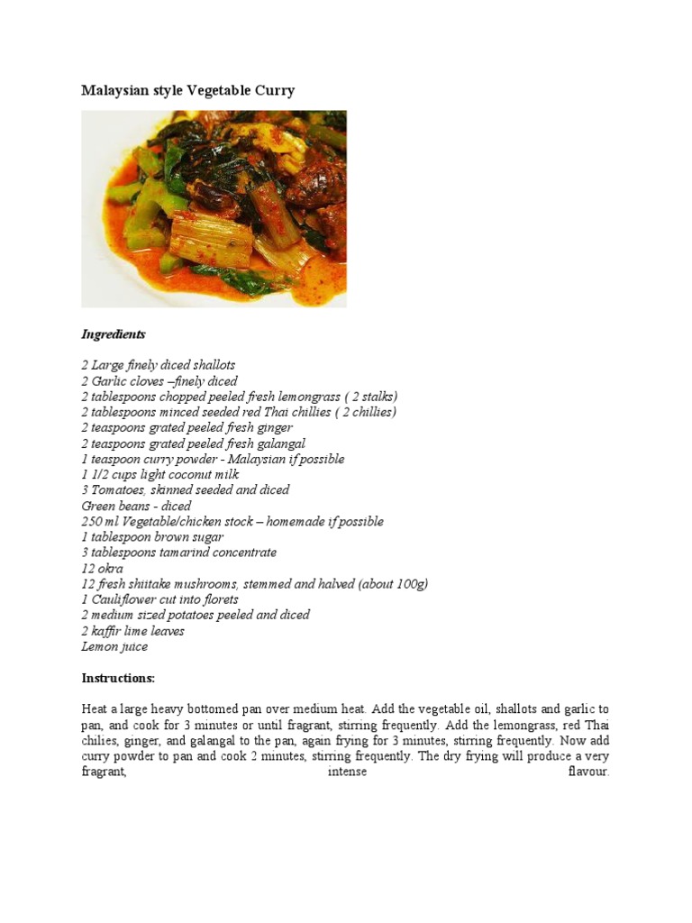 Authentic Malaysian Vegetable Curry Recipe | PDF