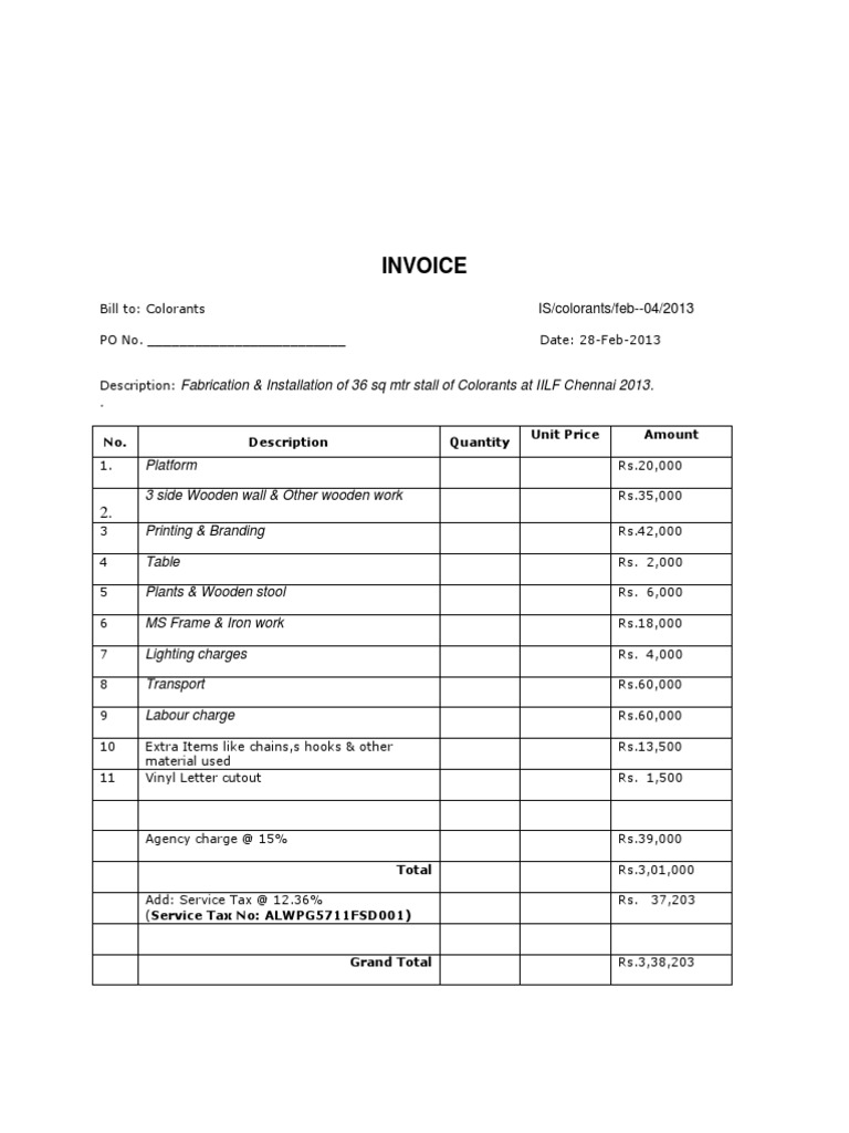 Colorants Invoice For Iilf 2013 | PDF