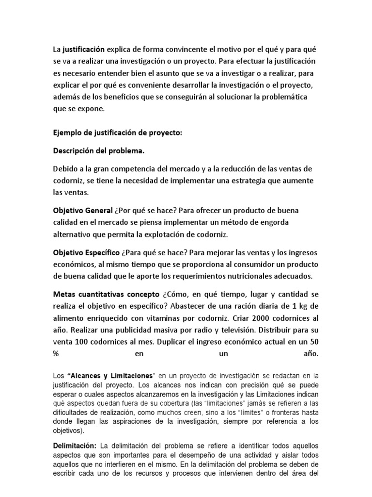 Justificacion y Alcances y Limitaciones de Un Proyecto