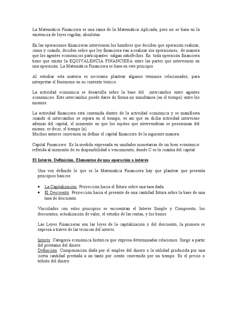 Fundamentos de Matemática Financiera | PDF | Finanzas Matemáticas | Interés
