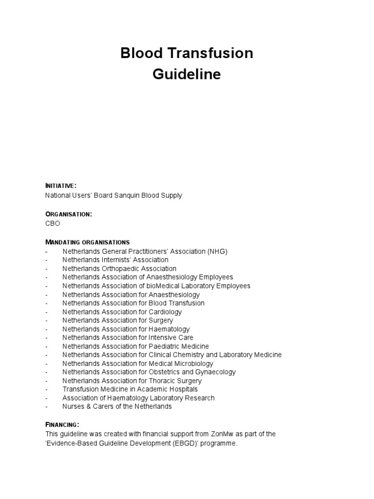 Blood Transfusion Guideline Blood Type Blood Transfusion