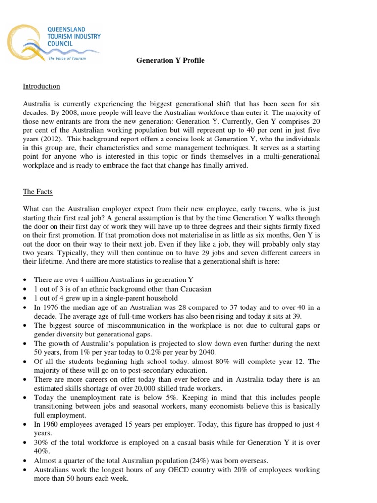 Understanding Generation Y in Australia | PDF | Millennials | Diversity ...