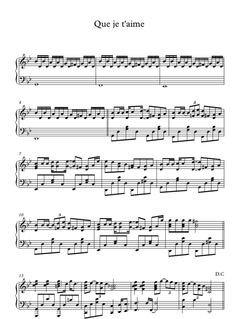 Toute La Musique Que J aime Tab Pdf Que Je T'aime - Partition Complète | PDF