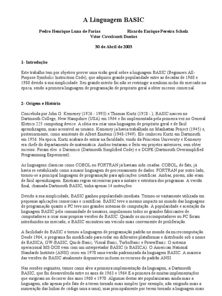 BASIC, A Linguagem | PDF | Basic | Microsoft Windows