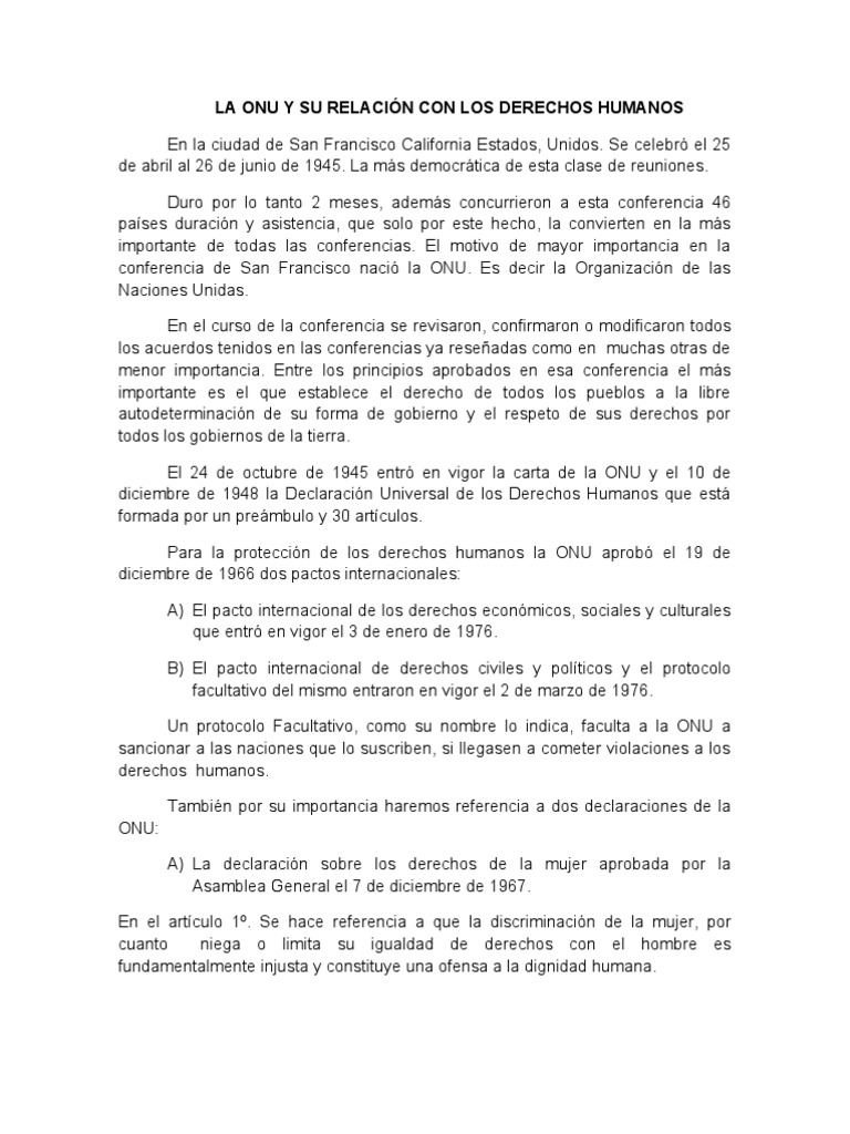 La ONU y los Derechos Humanos | PDF | Naciones Unidas | Relaciones ...