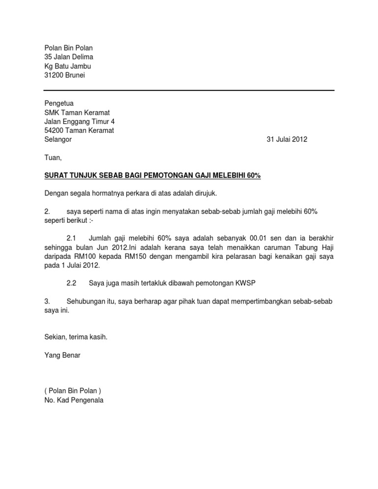 Surat Tunjuk Sebab Gaji Lebih 60 Pdf