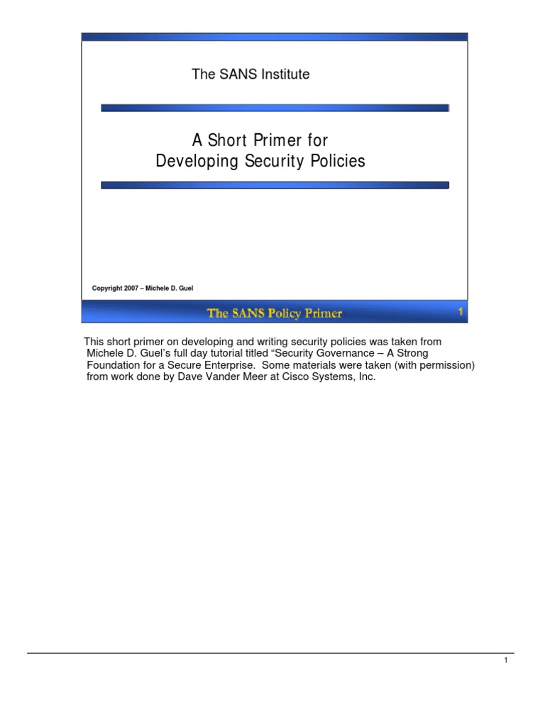 A Short Primer For Developing Security Policies | PDF | Information ...