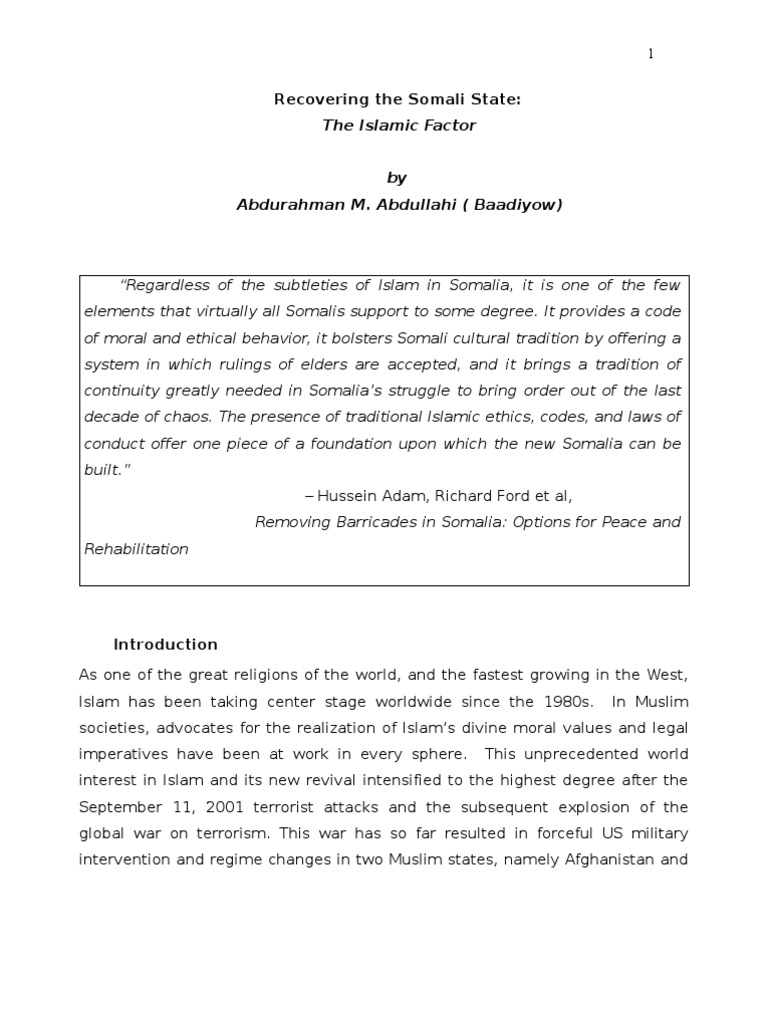 Recovering The Somali State: The Islamic Factor | PDF | Somalia ...