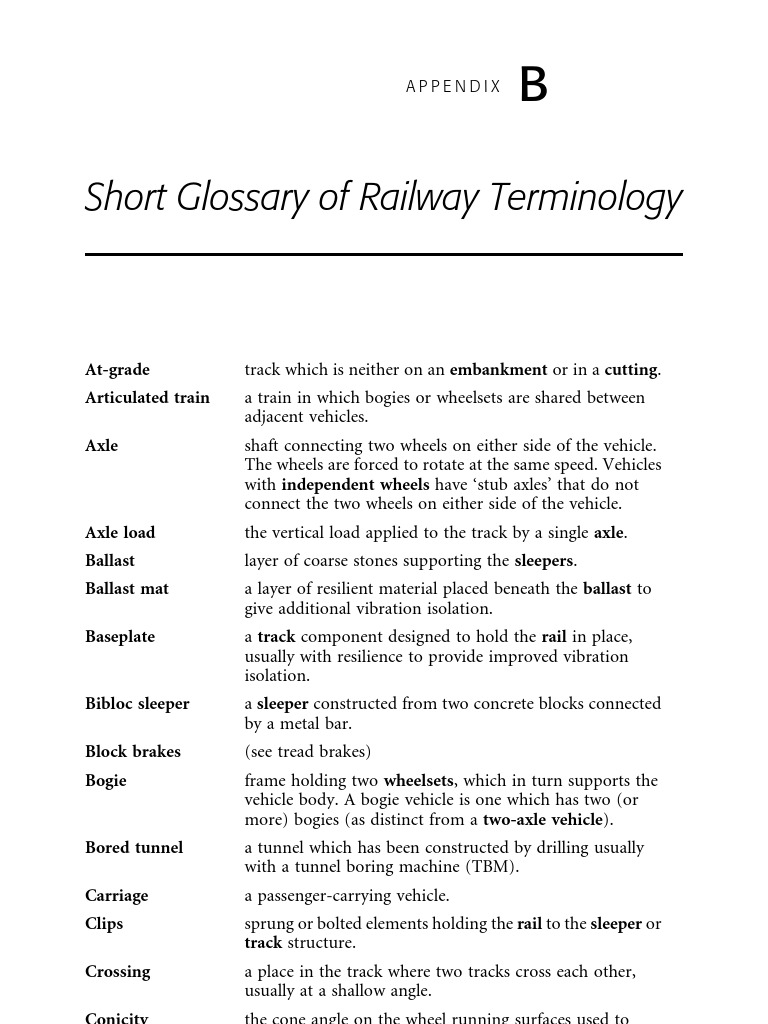AppendixB Short Glossary of Railway Terminology PDF Track (Rail Transport) Rail Transport
