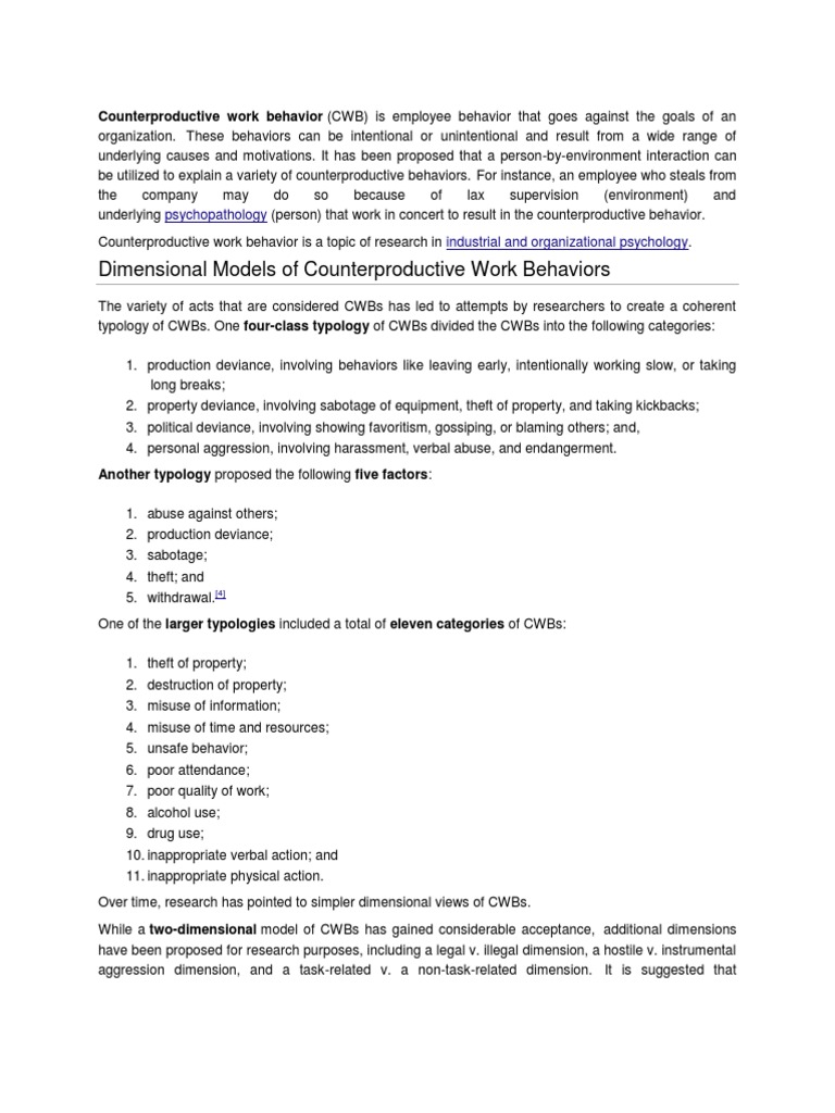 Counterproductive Work Behavior Pdf Turnover Employment