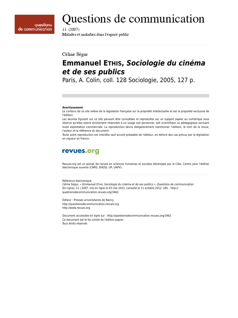 Questionsdecommunication 3462 11 Emmanuel Ethis Sociologie - 