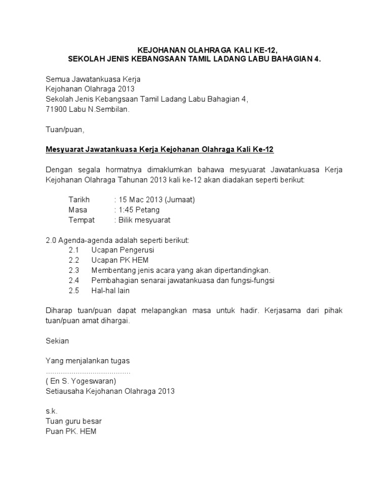 Kejohanan Olahraga Surat Panggilan Mesyuarat Pdf