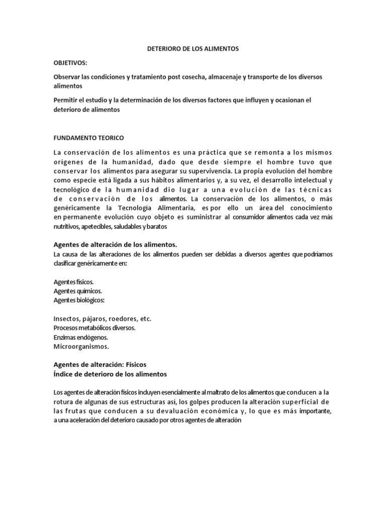 Deterioro y conservación de alimentos | PDF | Conservación de los ...