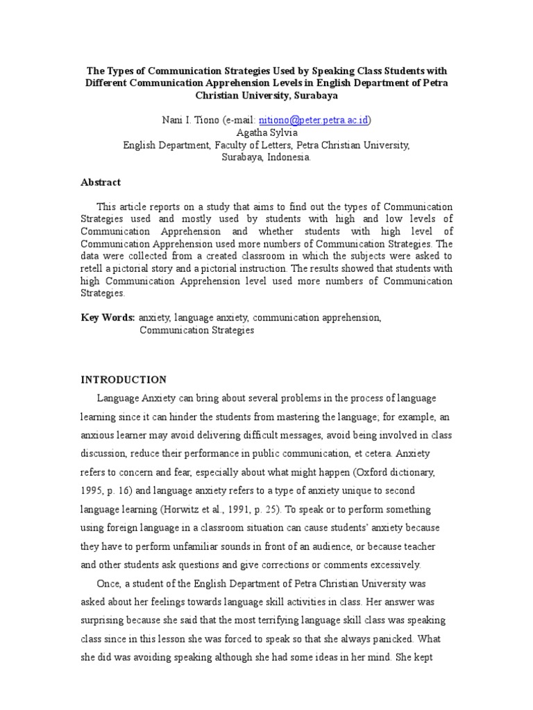 Communication Strategies in EFL Students | PDF | Anxiety | Fear