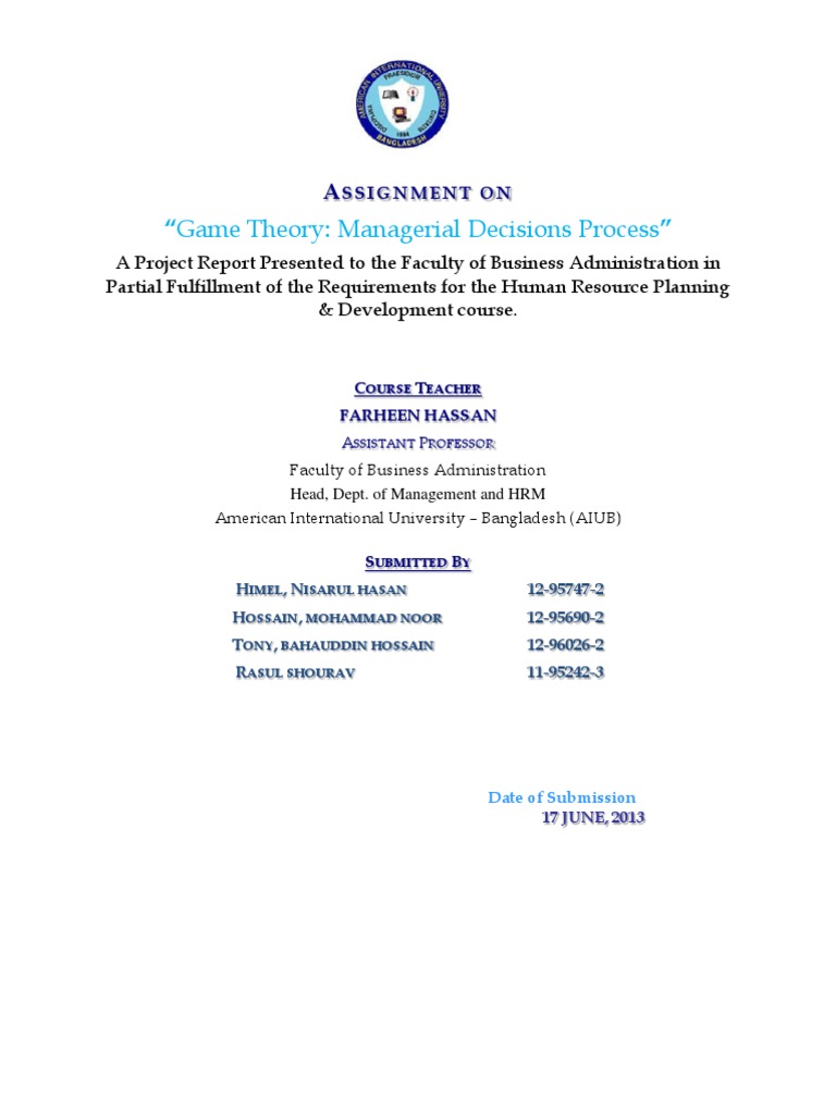 Game Theory in Managerial Decision-Making | PDF | Game Theory ...