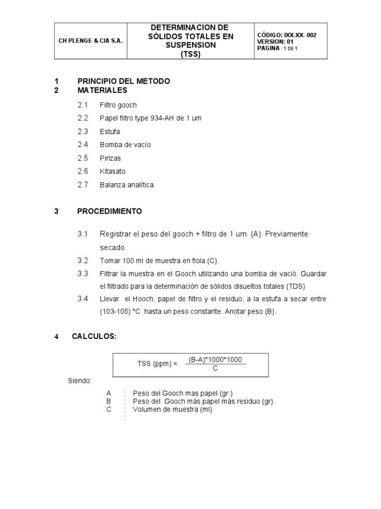 Análisis de Sólidos Totales en Suspensión | PDF | Ciencia y matemáticas