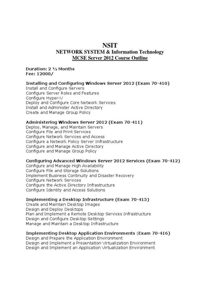 MCSE Server 2012 Course Outline | PDF