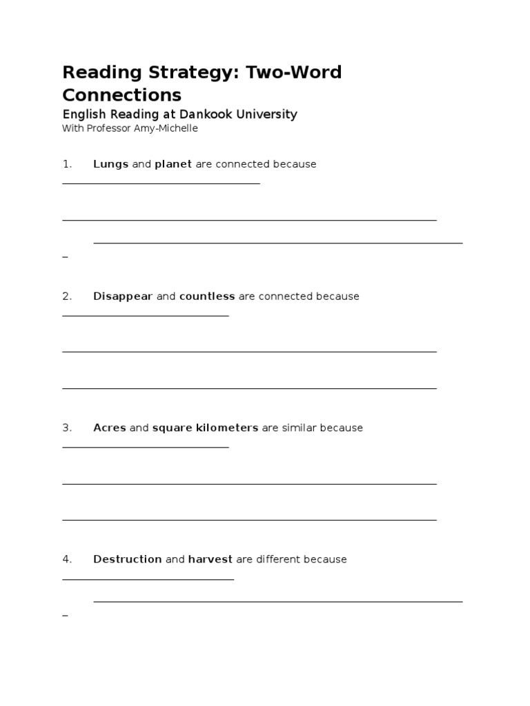 Two-Word Connections Class Handout | PDF