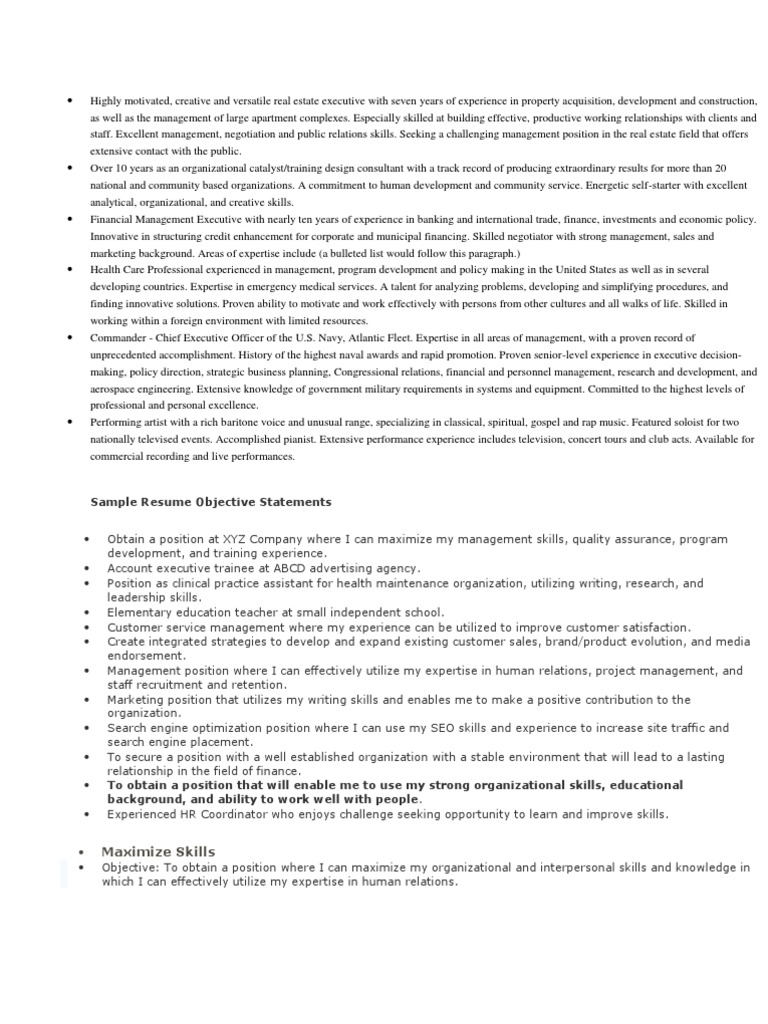 Objective or summary for resume image