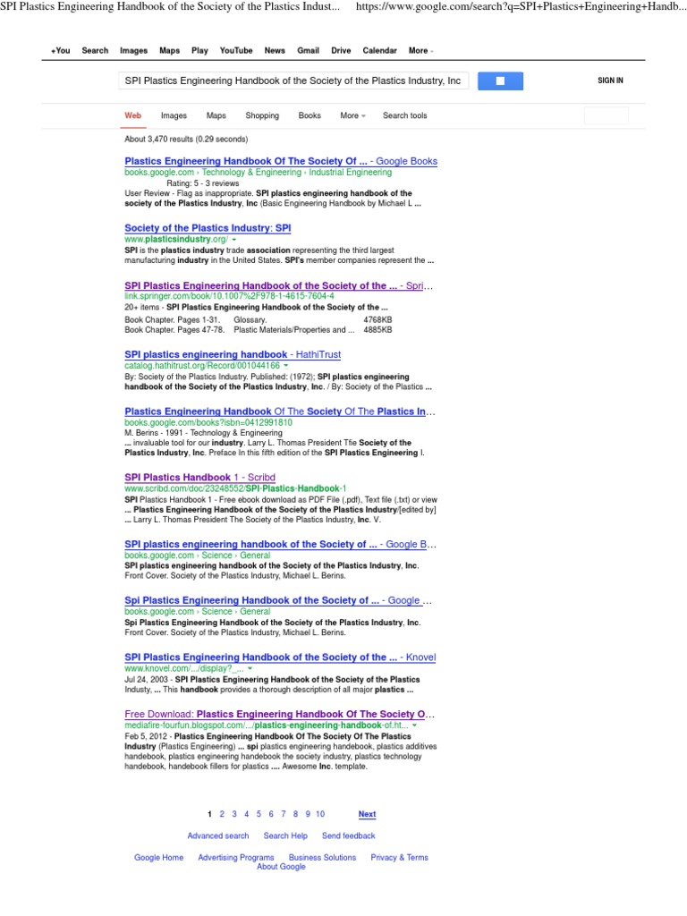 SPI Plastics Engineering Handbook of The Society of The Plastics