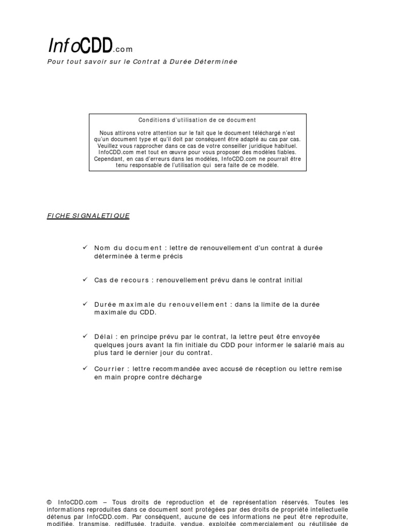 Lettre De Non Renouvellement De Cdd Par Le Salarié Gratuit Modele Lettre Renouvellement | PDF | Droit privé | Gouvernement