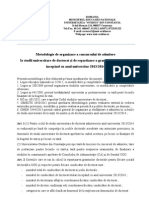 Metodologie de Organizare A Concursului de Admitere La Studii Universitare de Doctorat Si de Repartizare A Granturilor Doctorale 2013