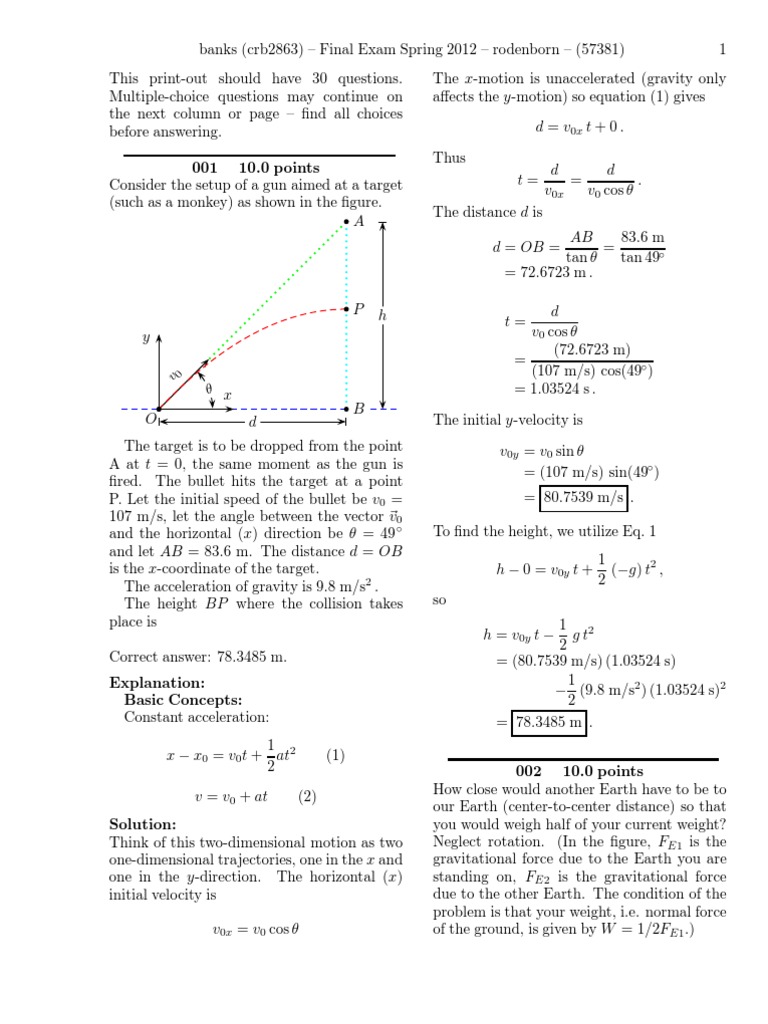 Physics Final Problems | PDF | Force | Mass